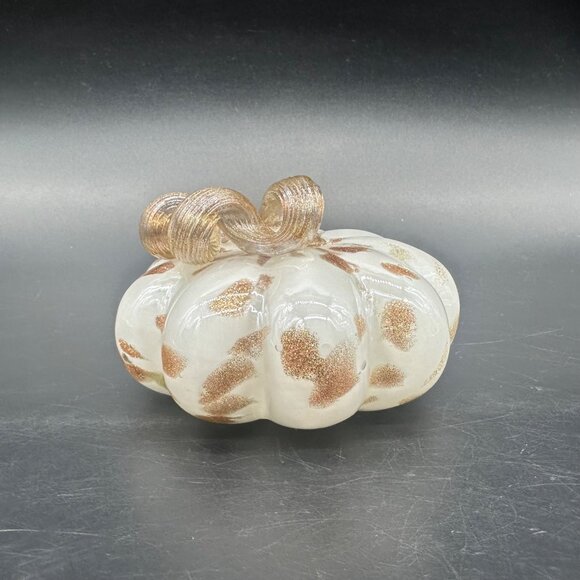 Hand Blown Glass Pumpkin Figurine Gold White Small Autumn Fall Decor Elegant - Picture 4 of 9